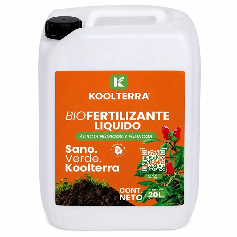 Garrafa de 20 litros de mejorador de suelo Koolterra para fertirriego